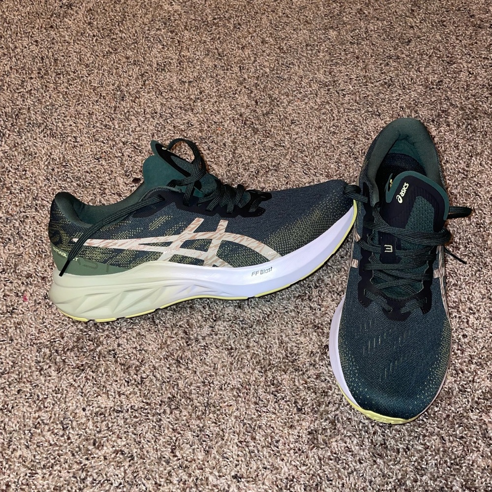 ASICS Dark Green and White Athletic Shoes